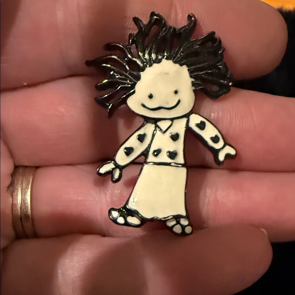 Steinmetz Brooch Pin SFJ Raggedy Ann Doll White and Black Enameled Brooch